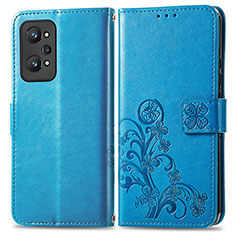 Leather Case Stands Flip Flowers Cover Holder for Realme Q5 Pro 5G Blue