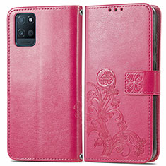 Leather Case Stands Flip Flowers Cover Holder for Realme V11s 5G Hot Pink