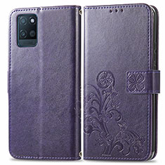 Leather Case Stands Flip Flowers Cover Holder for Realme V11s 5G Purple