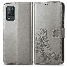 Leather Case Stands Flip Flowers Cover Holder for Realme V13 5G Gray