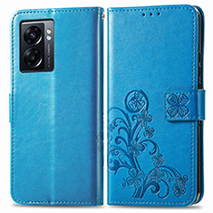 Leather Case Stands Flip Flowers Cover Holder for Realme V23i 5G Blue