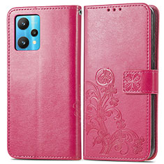 Leather Case Stands Flip Flowers Cover Holder for Realme V25 5G Hot Pink