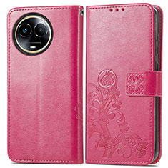 Leather Case Stands Flip Flowers Cover Holder for Realme V50s 5G Hot Pink