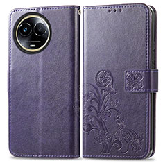 Leather Case Stands Flip Flowers Cover Holder for Realme V50s 5G Purple