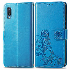 Leather Case Stands Flip Flowers Cover Holder for Samsung Galaxy A02 Blue