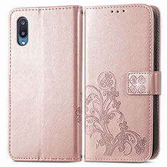 Leather Case Stands Flip Flowers Cover Holder for Samsung Galaxy A02 Pink