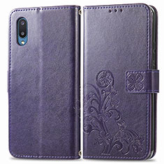 Leather Case Stands Flip Flowers Cover Holder for Samsung Galaxy A02 Purple