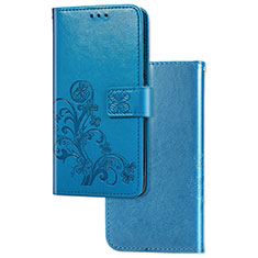 Leather Case Stands Flip Flowers Cover Holder for Samsung Galaxy A02s Blue