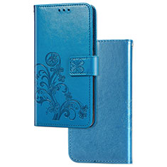 Leather Case Stands Flip Flowers Cover Holder for Samsung Galaxy A03s Blue