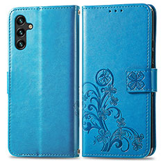 Leather Case Stands Flip Flowers Cover Holder for Samsung Galaxy A04s Blue