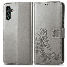 Leather Case Stands Flip Flowers Cover Holder for Samsung Galaxy A04s Gray