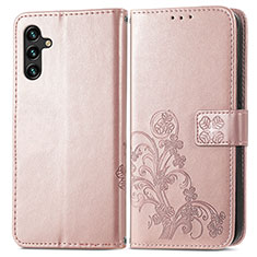 Leather Case Stands Flip Flowers Cover Holder for Samsung Galaxy A04s Pink