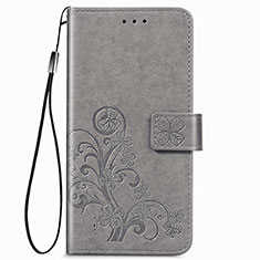 Leather Case Stands Flip Flowers Cover Holder for Samsung Galaxy A22 4G Gray