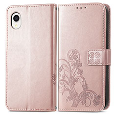 Leather Case Stands Flip Flowers Cover Holder for Samsung Galaxy A22 5G SC-56B Pink