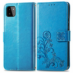 Leather Case Stands Flip Flowers Cover Holder for Samsung Galaxy A22s 5G Blue