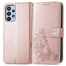 Leather Case Stands Flip Flowers Cover Holder for Samsung Galaxy A23 4G Pink