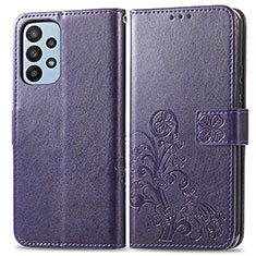 Leather Case Stands Flip Flowers Cover Holder for Samsung Galaxy A23 4G Purple