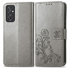 Leather Case Stands Flip Flowers Cover Holder for Samsung Galaxy A34 5G Gray