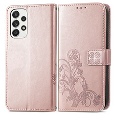 Leather Case Stands Flip Flowers Cover Holder for Samsung Galaxy A53 5G Pink