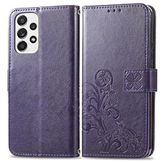 Leather Case Stands Flip Flowers Cover Holder for Samsung Galaxy A53 5G Purple