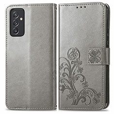 Leather Case Stands Flip Flowers Cover Holder for Samsung Galaxy A55 5G Gray