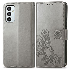 Leather Case Stands Flip Flowers Cover Holder for Samsung Galaxy F23 5G Gray