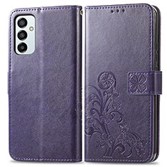 Leather Case Stands Flip Flowers Cover Holder for Samsung Galaxy F23 5G Purple