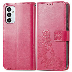 Leather Case Stands Flip Flowers Cover Holder for Samsung Galaxy F23 5G Red