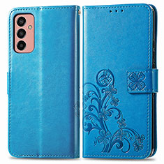 Leather Case Stands Flip Flowers Cover Holder for Samsung Galaxy M13 4G Blue