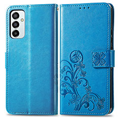 Leather Case Stands Flip Flowers Cover Holder for Samsung Galaxy M23 5G Blue