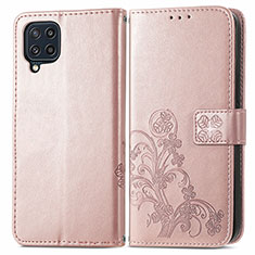 Leather Case Stands Flip Flowers Cover Holder for Samsung Galaxy M32 4G Pink