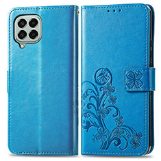 Leather Case Stands Flip Flowers Cover Holder for Samsung Galaxy M33 5G Blue