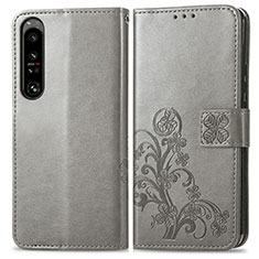 Leather Case Stands Flip Flowers Cover Holder for Sony Xperia 1 IV Gray