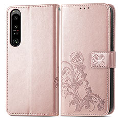 Leather Case Stands Flip Flowers Cover Holder for Sony Xperia 1 IV Pink