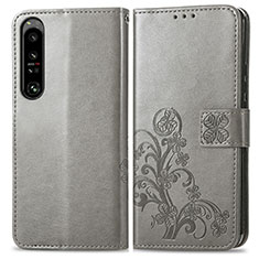 Leather Case Stands Flip Flowers Cover Holder for Sony Xperia 1 IV SO-51C Gray