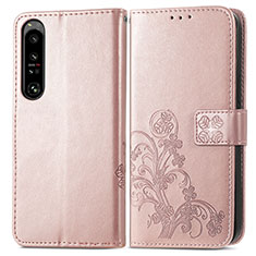 Leather Case Stands Flip Flowers Cover Holder for Sony Xperia 1 IV SO-51C Pink