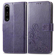 Leather Case Stands Flip Flowers Cover Holder for Sony Xperia 1 IV SO-51C Purple
