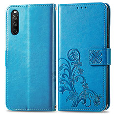 Leather Case Stands Flip Flowers Cover Holder for Sony Xperia 10 III Lite Blue