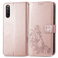 Leather Case Stands Flip Flowers Cover Holder for Sony Xperia 10 III SO-52B Pink
