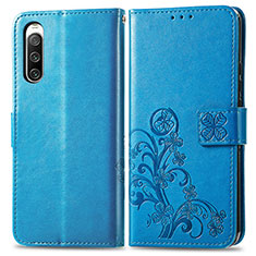 Leather Case Stands Flip Flowers Cover Holder for Sony Xperia 10 IV SO-52C Blue