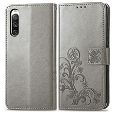 Leather Case Stands Flip Flowers Cover Holder for Sony Xperia 10 IV SO-52C Gray