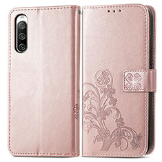 Leather Case Stands Flip Flowers Cover Holder for Sony Xperia 10 IV SO-52C Pink