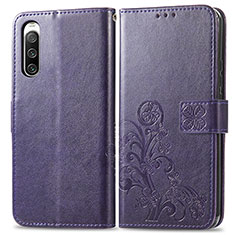 Leather Case Stands Flip Flowers Cover Holder for Sony Xperia 10 IV SO-52C Purple