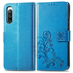 Leather Case Stands Flip Flowers Cover Holder for Sony Xperia 10 IV SOG07 Blue