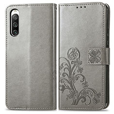 Leather Case Stands Flip Flowers Cover Holder for Sony Xperia 10 IV SOG07 Gray