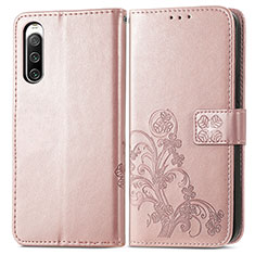 Leather Case Stands Flip Flowers Cover Holder for Sony Xperia 10 IV SOG07 Pink