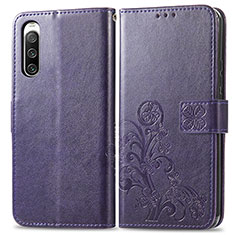 Leather Case Stands Flip Flowers Cover Holder for Sony Xperia 10 IV SOG07 Purple