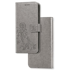 Leather Case Stands Flip Flowers Cover Holder for Sony Xperia 5 Gray