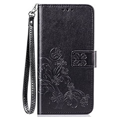 Leather Case Stands Flip Flowers Cover Holder for Sony Xperia 8 Lite Black