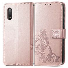 Leather Case Stands Flip Flowers Cover Holder for Sony Xperia Ace II SO-41B Pink
